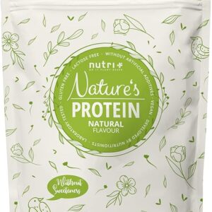 Nutri+ Vegan Protein Powder Neutral sin edulcorantes 500g - 84,8% Proteínas Bebida deportiva sin lactosa para batidos o para cocinar - Sin azúcar y Vegano