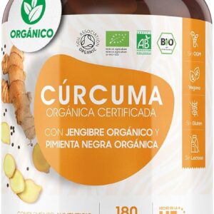 Cúrcuma con Jengibre y Pimienta Negra Orgánica 1520mg - 180 Cápsulas | Fuente Natural de Vitaminas y Minerales, Curcumina y Piperina | 3 Meses de Suministro de Alta Potencia, Vegano, Sin OGM y Bio