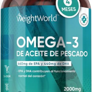 Omega 3 Cápsulas de Alta Potencia 2000mg, Aceite de Pescado Puro 240 Cápsulas - 660mg de EPA + 440mg DHA, 4 Meses de Suministro de Perlas de Omega-3, Ácidos Grasos de Alta Absorción