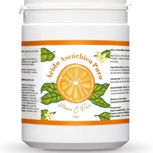 Vitamina C Pura 1kg - Polvo de Vitamina C - Ácido Ascórbico Puro - Suministro para 1000 Días x 1000mg Alta Dosis - Con Cucharita Dosificadora - Vegano