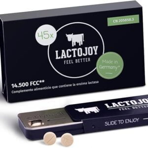 LactoJoy Pastillas de Lactasa 14.500 FCC I Tratamiento de Comprimidos para Intolerancia a la Lactosa I Digestión de la Leche, Queso I Capsulas de Enzimas Digestivas I Vegano I 45 Caps