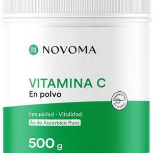 Vitamina C Pura en Polvo 500g | 100% Ácido L-Ascórbico | Polvo Ultra Fino | Mejora el Sistema Inmunológico | Envasado en Francia | Cuchara Medidora Incluida | NOVOMA (ex Nutrivita)