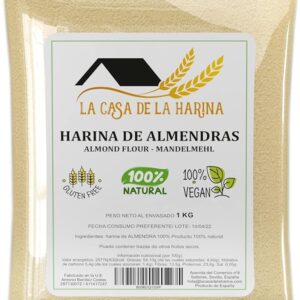 HARINA DE ALMENDRAS (1 KG) | PREMIUM | Sin gluten | Apta para dietas Keto (5,4g x 100g carbohidratos) | Apto Vegano | 100% natural | LA CASA DE LA HARINA | Producto de España