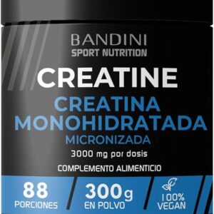 Bandini® Creatina Monohidratada en Polvo 100% Pura - Para mejorar el Rendimiento y la Potencia Muscular - Sin aditivos - 100% Vegano - Incluye dosificador - 300 gramos y 88 porciones