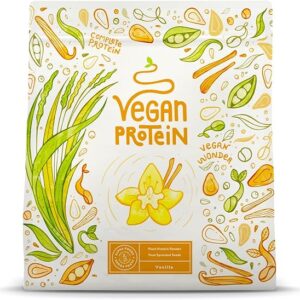 Proteína vegana - Sabor VAINILLA sin Azúcar - Proteína Vegetal de Guisantes, Soja, Arroz y semillas de lino, amaranto, girasol y calabazas germinadas - Vegan protein - 600 gr