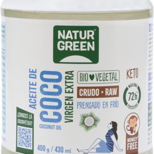 NATURGREEN Aceite de Coco Bio, Virgen Extra, Ideal para Cocinar, Hidrata Piel y Cabello, Ingredientes Naturales, Apto para Veganos, 430 ml/ 400 Gramos (1 Unidad)