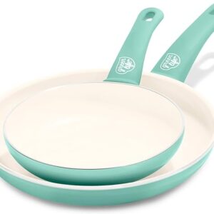 GreenLife Soft Grip Juego de Sartenes de 2 piezas de Cerámica Saludable Antiadherente de 18cm y 26cm, Sin PFAS, Apto para Lavavajillas, Apto para Horno, Turquesa