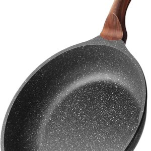 RIOVARM 20cm Antiadherente Sartenes para freír, Inducción Sartén para Tortilla sin PFOA, Granito Sartenes para huevos con mango de baquelita Woodgrain, Mármol Sartén, Sartén de piedra, Apta para Gas