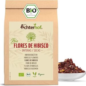 Flores de hibisco orgánicas enteras secas 1000g | sabor ligeramente ácido-afrutado | en calidad orgánica | té de hibisco dulce-aromático | ideal para ensaladas, postres, joguhrts | vom Achterhof