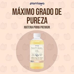 PLANTAWA Aceite de Almendras 500ml | 100% Puro y Natural | Hidratante Corporal Diario | Ideal para Masajes, Bebés y Estrías | Sin Perfume | Absorción Rápida