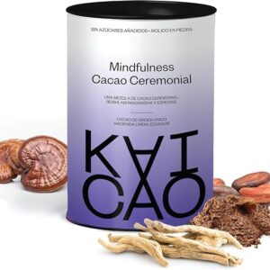 Kaicao Cacao Ceremonial Mindfulness con Reishi y Ashwagandha - Cacao Puro Triturado en Polvo, origen Ecuador – sin Azúcar, Vegano, sin Gluten, Dieta Keto - 200g